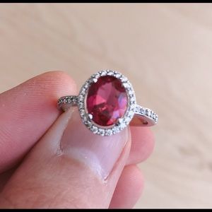 Pink CZ halo ring